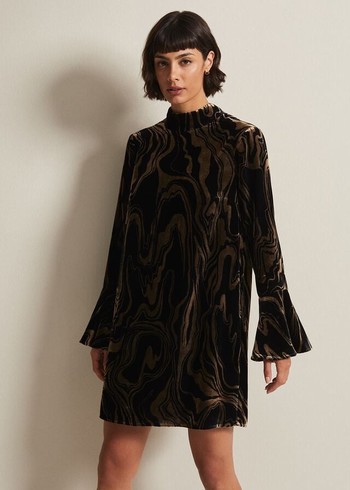 Phase Eight Rayna Velvet Swirl Dress Black USA | 8102537-IH